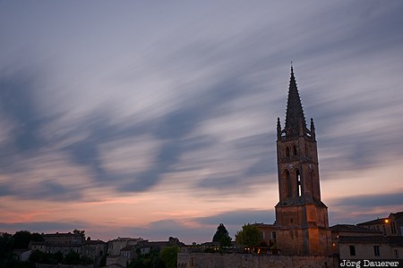 Saint-Émilion Sunset Aquitaine, FRA, France, Saint-Émilion, blue hour, church, evening light
