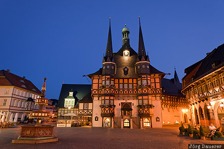 Wernigerode Town Hall DEU, Germany, Nöschenrode, Saxony-Anhalt, Sachsen-Anhalt, Wernigerode, blue hour, Deutschland